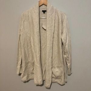 NWT Ann Taylor Factory Cardigan Ribbed Knit Cozy Open Front Pastel Cream Large